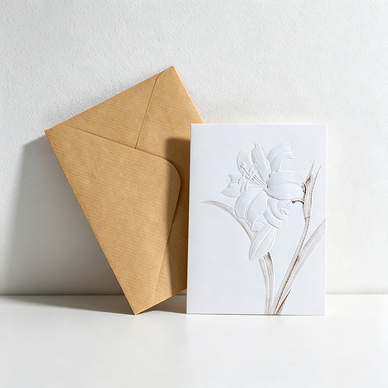 3D Embossed Floral Greeting Card with Kraft Envelope