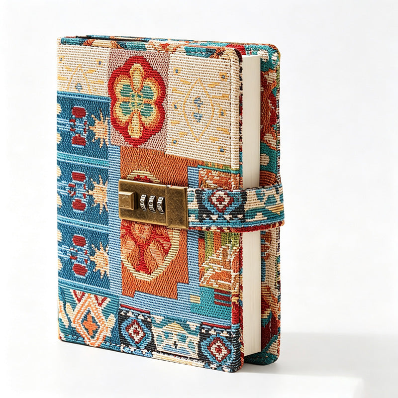 B6 Fabric Password with Lock Vintage Floral Journal Notebook