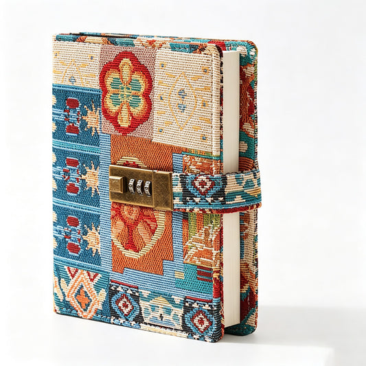 B6 Fabric Password with Lock Vintage Floral Journal Notebook
