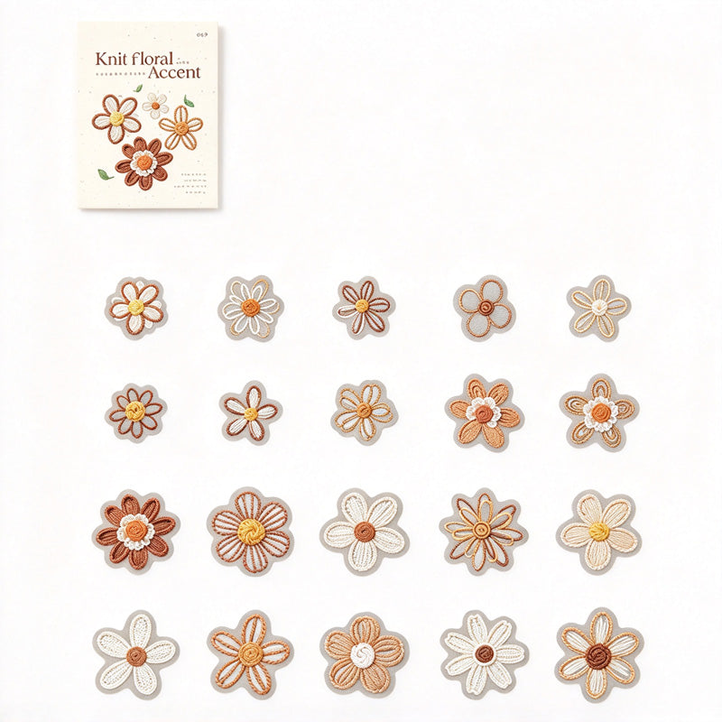 Knit Floral Accent PET Stickers - Printed Embroidery Effect
