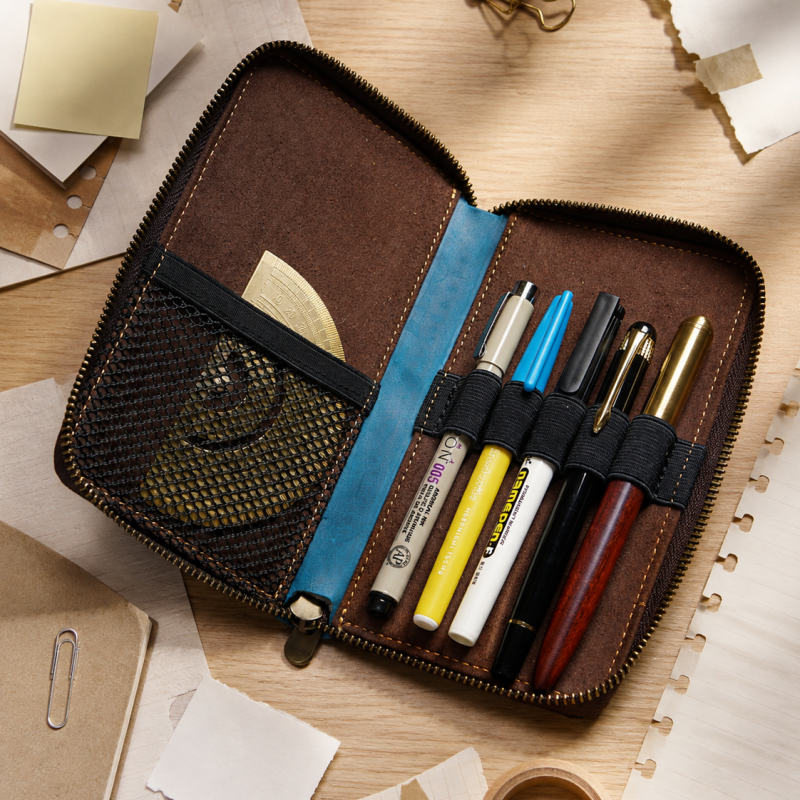Zip Portfolio Leather Pencil Case