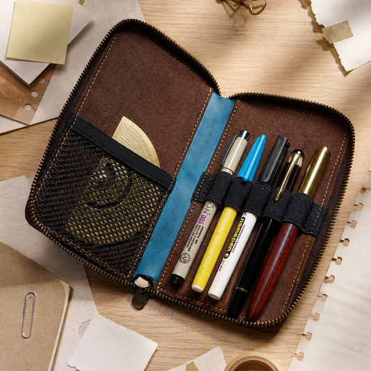 Zip Portfolio Leather Pencil Case