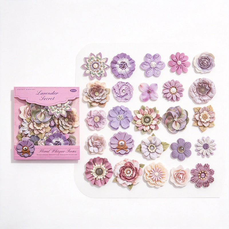 Vintage Flower Hard Card Stickers with Printed Fabric Texture