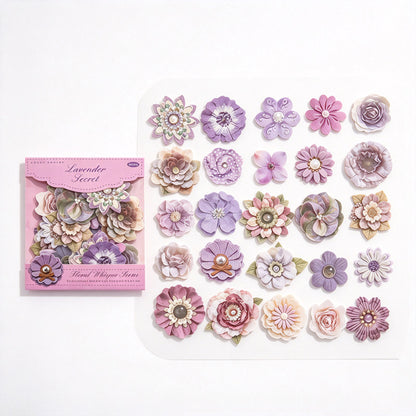 Vintage Flower Hard Card Stickers with Printed Fabric Texture