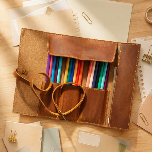 Roll Up Leather Artist Pencil Case