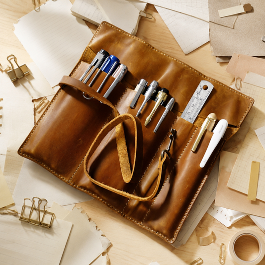 Vintage Genuine Leather Roll-up Pen Case