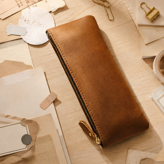 Flat Vintage Leather Pencil Pouch