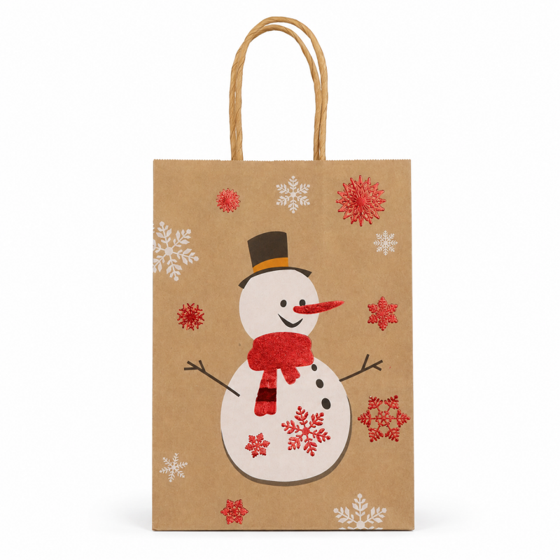 Christmas Hot Stamping Kraft Paper Handheld Gift Tote Bag