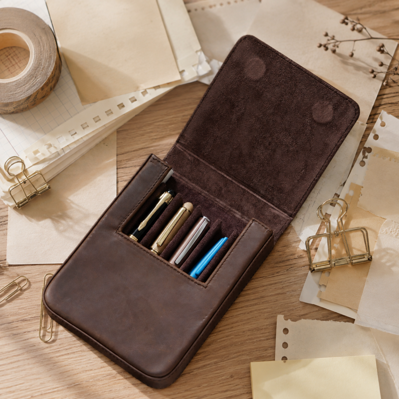 Magnetic Folding Leather Pencil Case