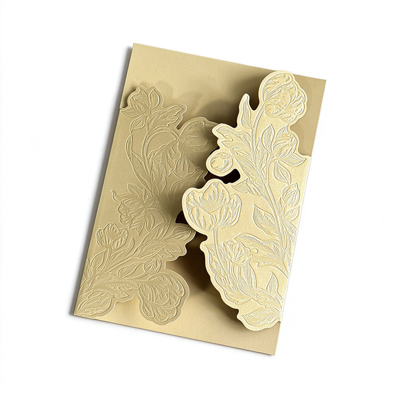 Blind-Embossed Floral Wedding Invitation Card Sleeve - Pack of 50