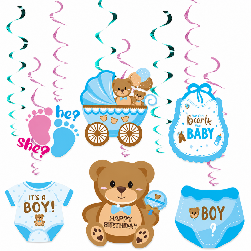 10 Themed Hanging Spiral Decoration Set