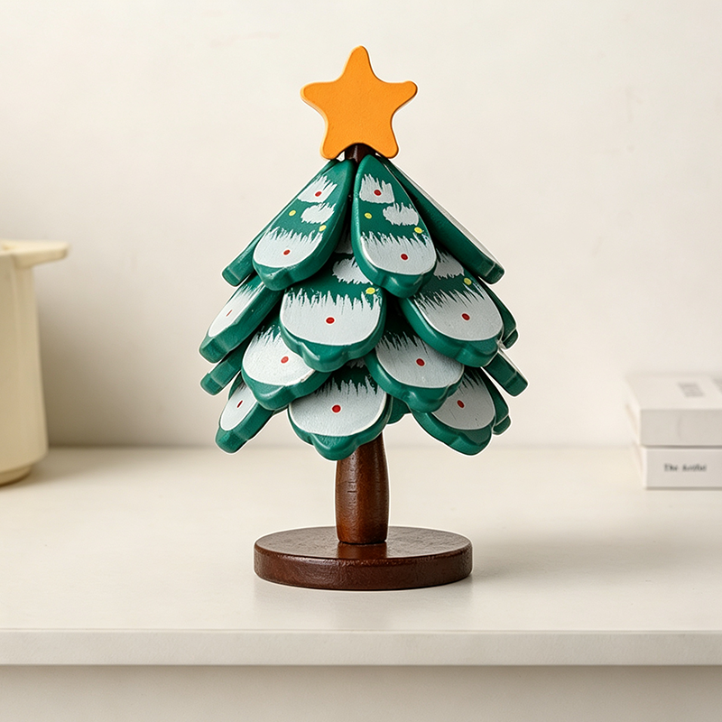 Painted Christmas Tree Shaped Wooden Hot Pad Set