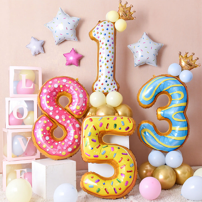 Donut Number Birthday Party Foil Balloon