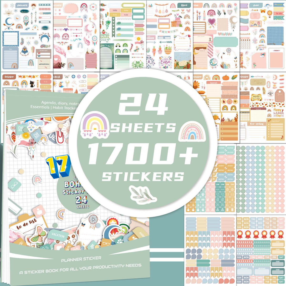 Aesthetic Planner Sticker Book – 24 Sheets, 1700+ Stickers