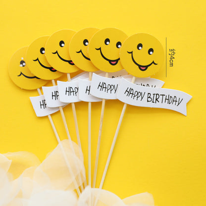Bear, Smiley Face and Happy Birthday Flag Cake Toppers