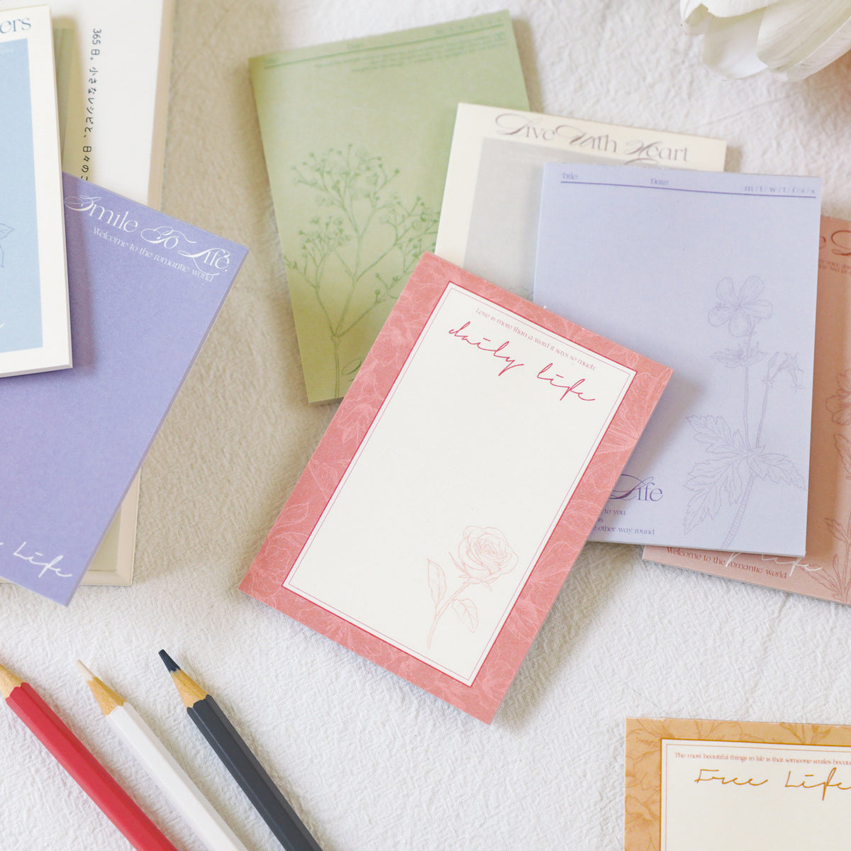 Herbarium Botanical Line Art Memo Pad Set – 8-Piece Assorted Set