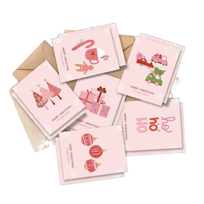 Pink Christmas Greeting Card Set with Kraft Envelopes