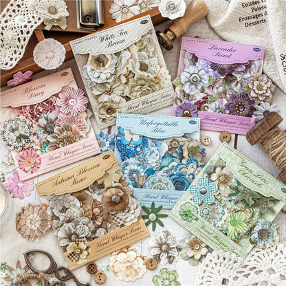 Vintage Flower Hard Card Stickers with Printed Fabric Texture