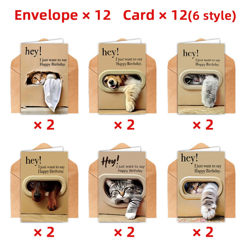 Cute Pet Birthday Cards Set with Envelopes