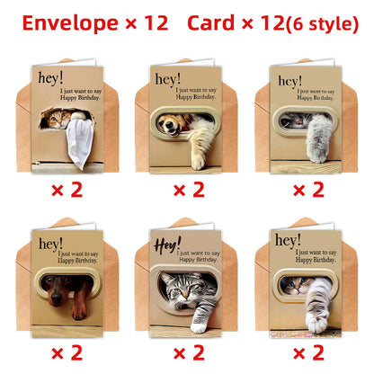 Cute Pet Birthday Cards Set with Envelopes