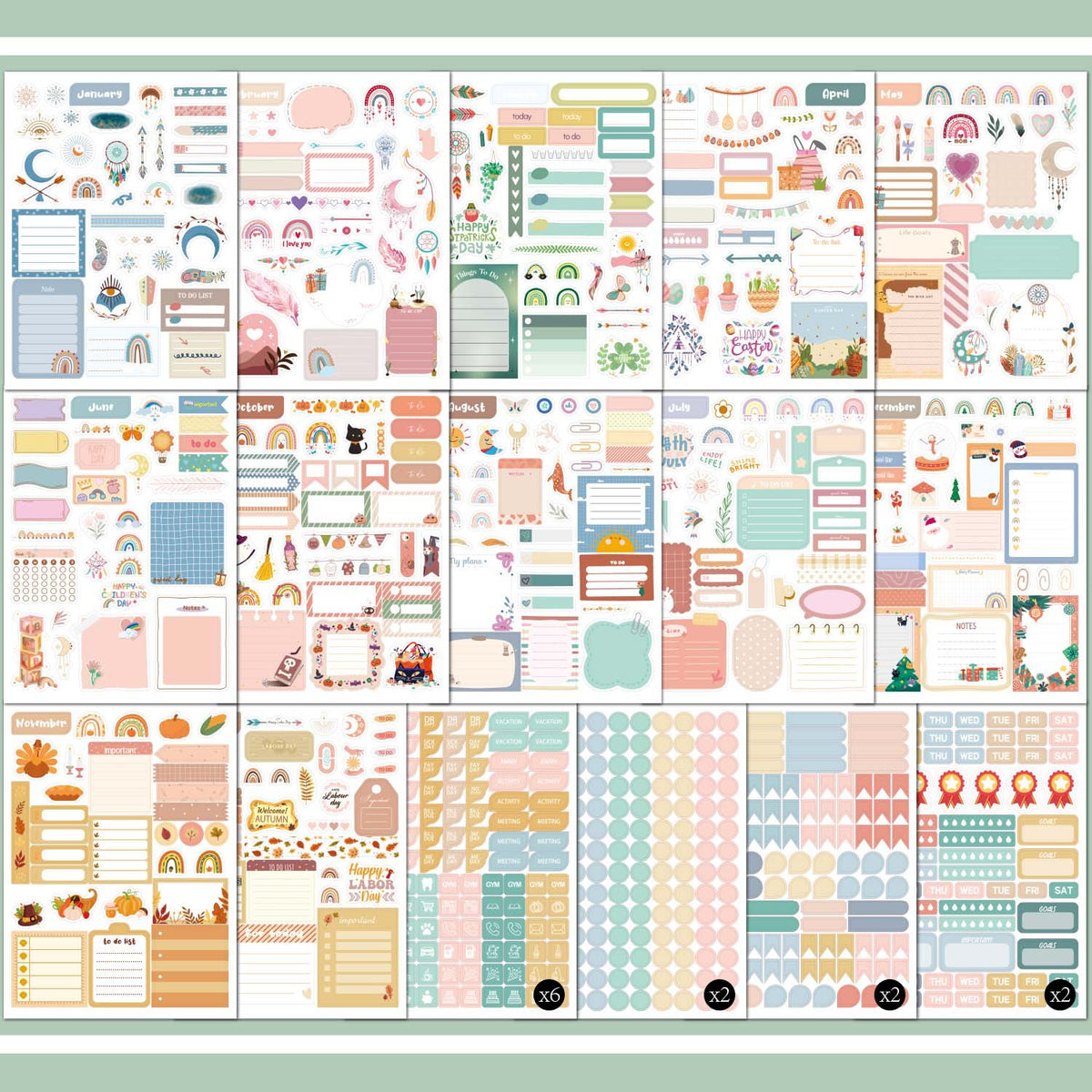 Aesthetic Planner Sticker Book – 24 Sheets, 1700+ Stickers