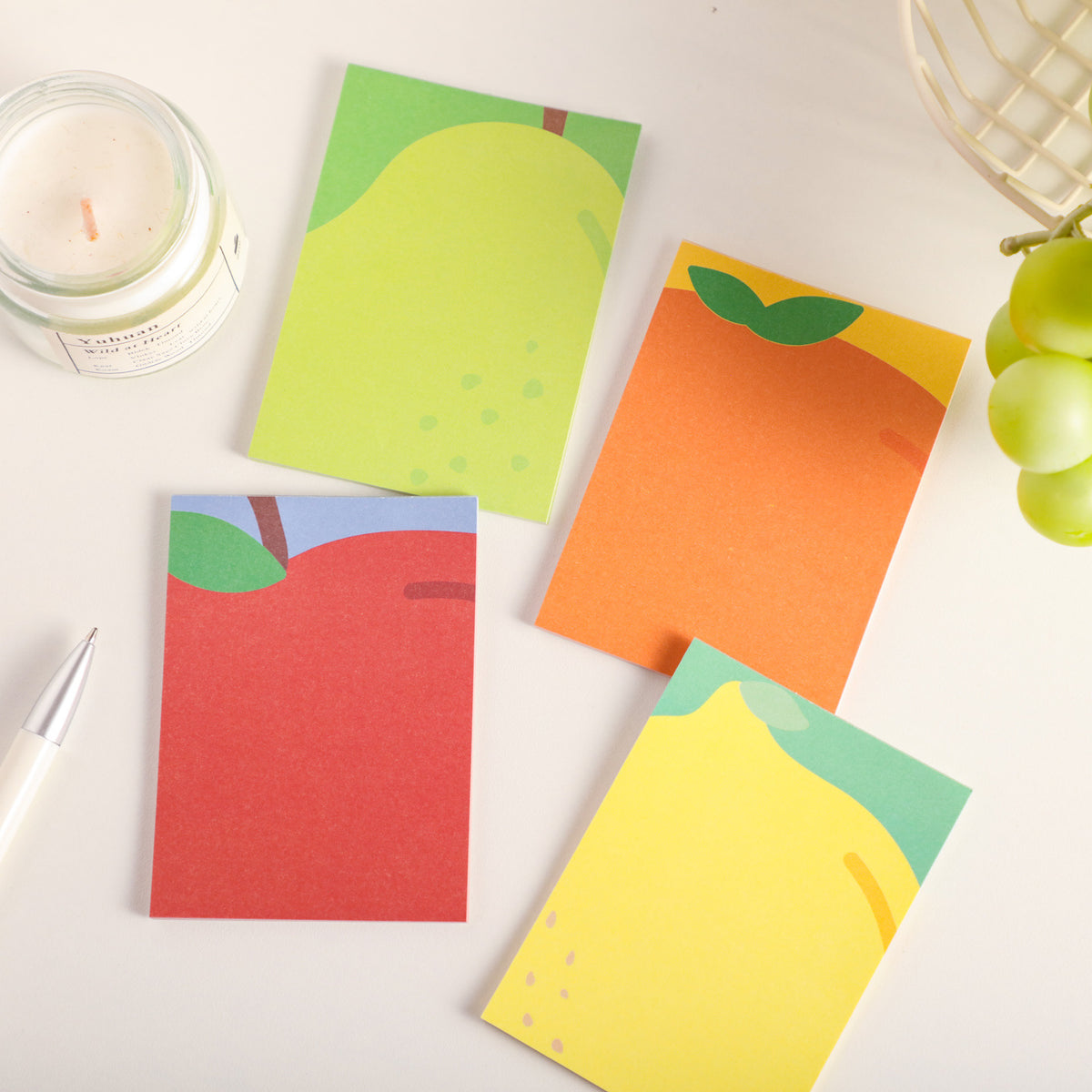 Bold Fruit Memo Pad Set with Full-Bleed Fruit Artwork – 8-Piece Assorted Set