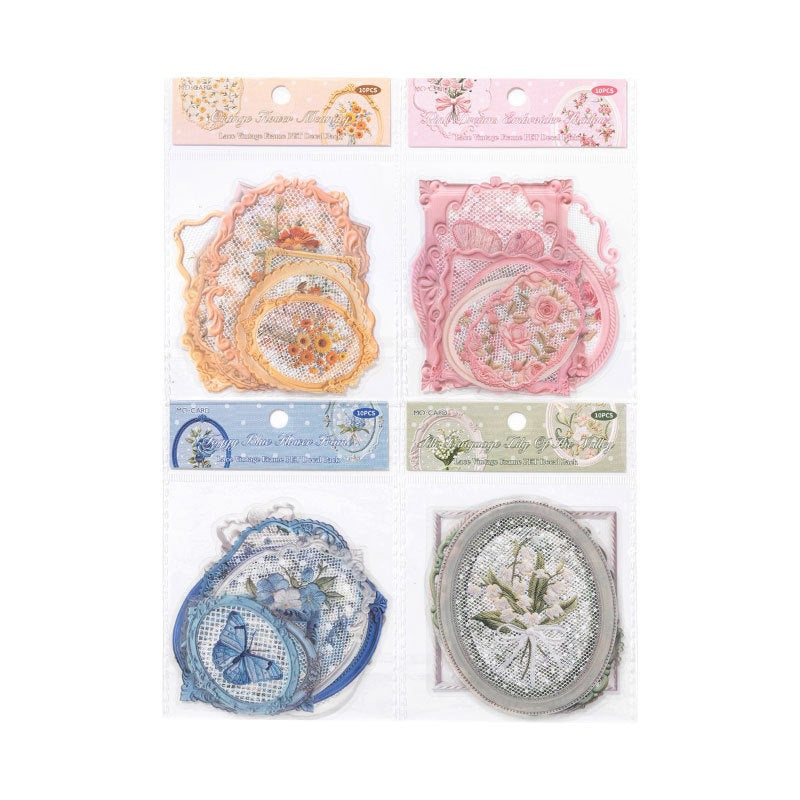 Vintage Lace Frame PET Stickers with Printed Embroidery Effect