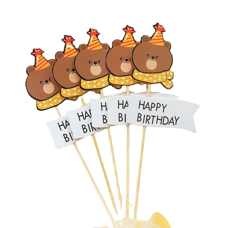 Bear, Smiley Face and Happy Birthday Flag Cake Toppers