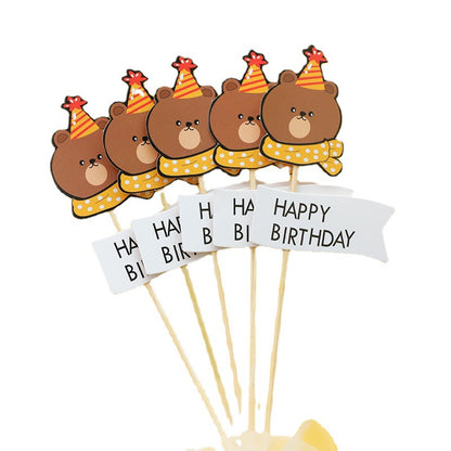 Bear, Smiley Face and Happy Birthday Flag Cake Toppers
