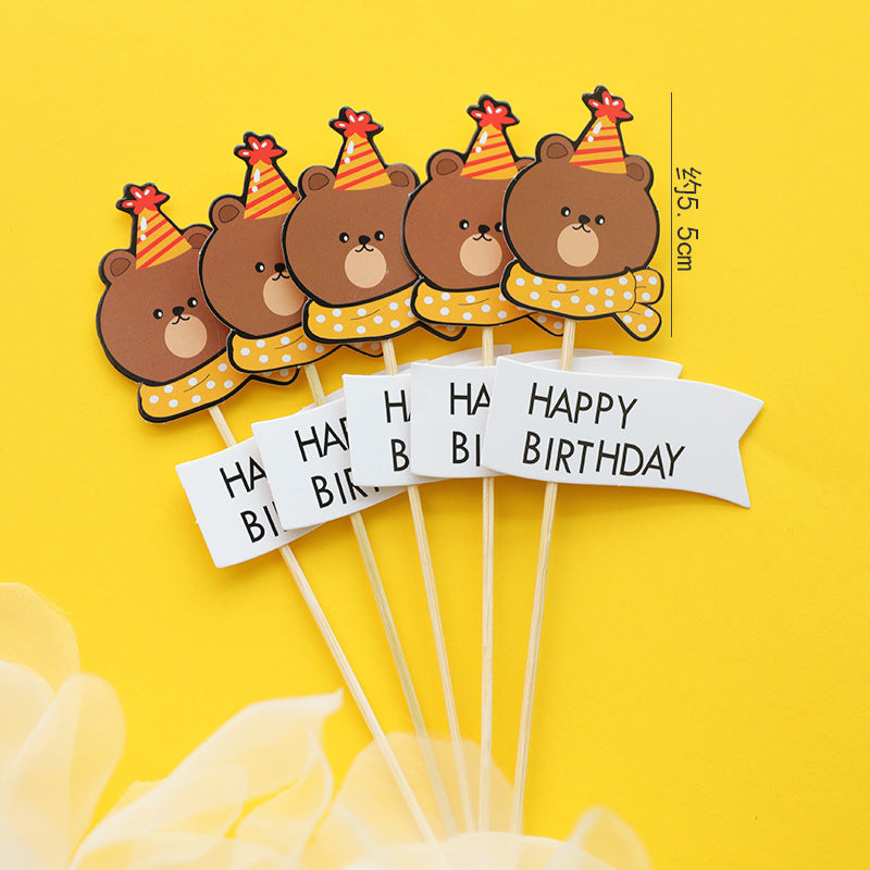 Bear, Smiley Face and Happy Birthday Flag Cake Toppers