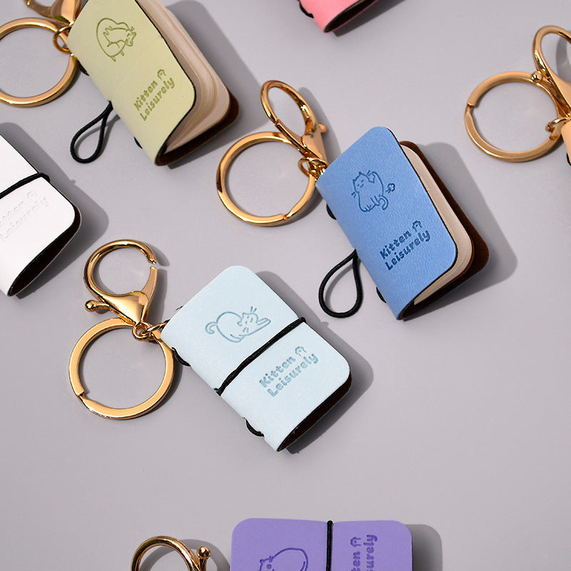 Mini PU Leather Notebook Keychain Pendant