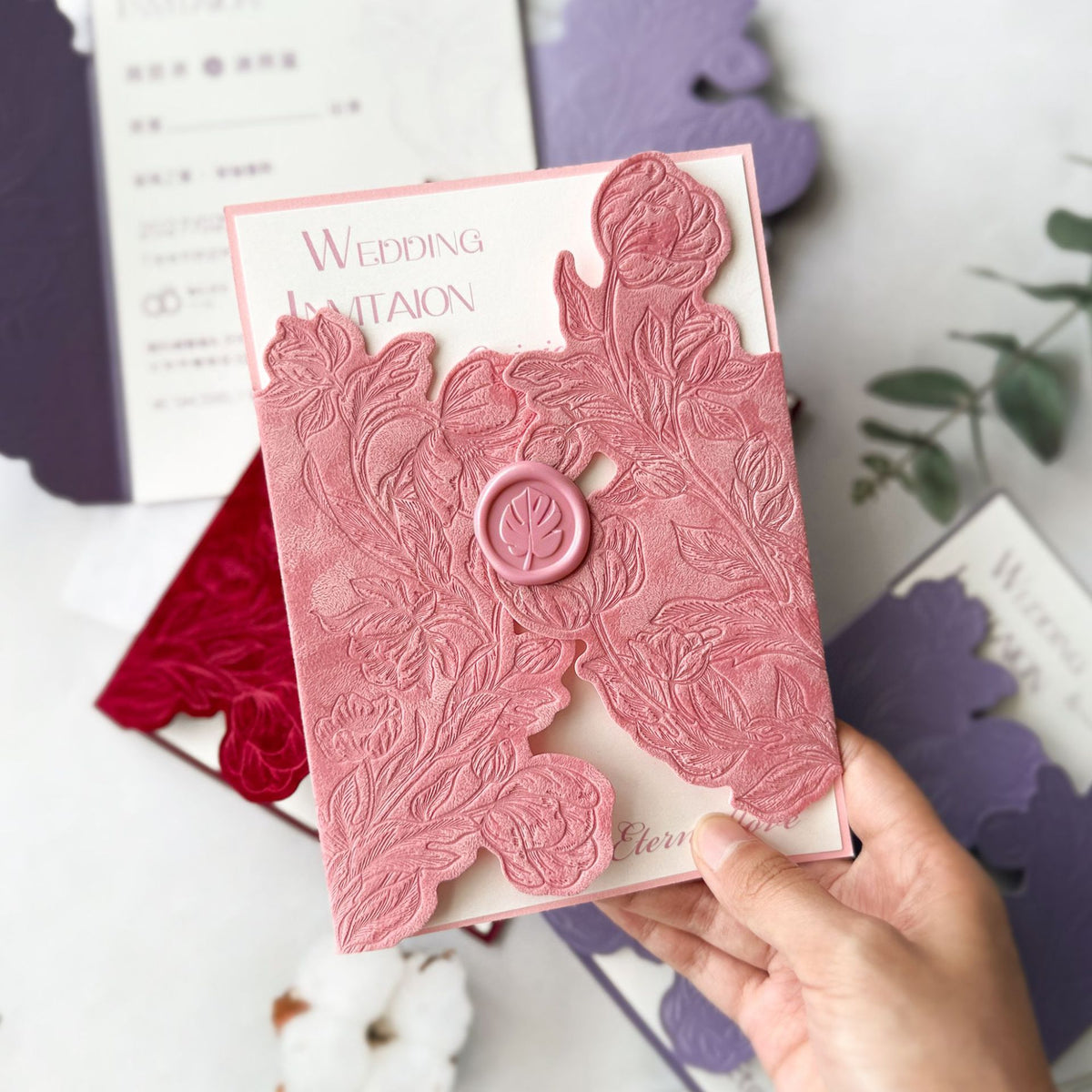 Blind-Embossed Floral Wedding Invitation Card Sleeve - Pack of 50