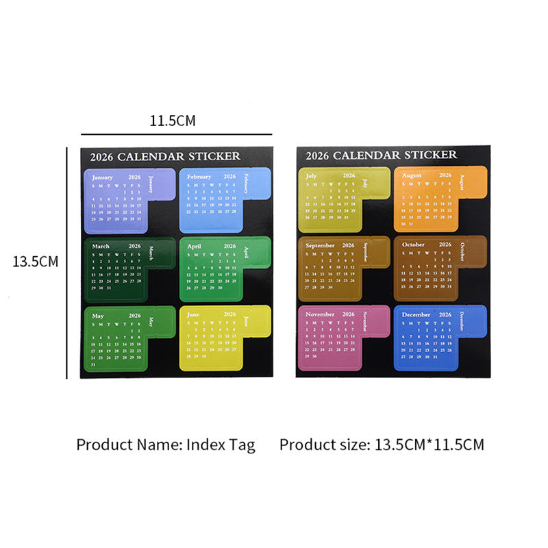 2027 Color-Coded Calendar Index Tab Stickers