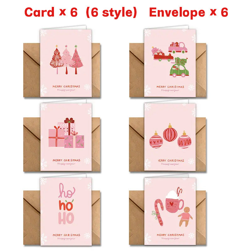 Pink Christmas Greeting Card Set with Kraft Envelopes