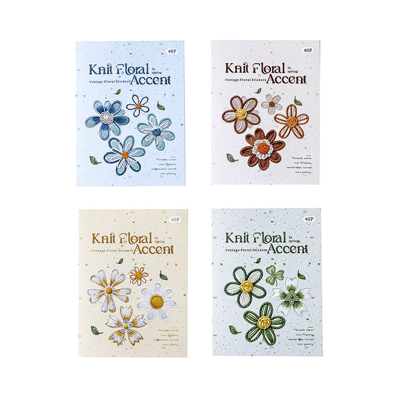 Knit Floral Accent PET Stickers - Printed Embroidery Effect