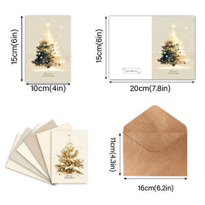 Christmas Tree Greeting Card Set with Kraft Envelopes