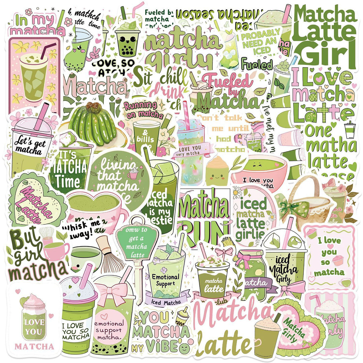 Matcha Girly Die-Cut Stickers