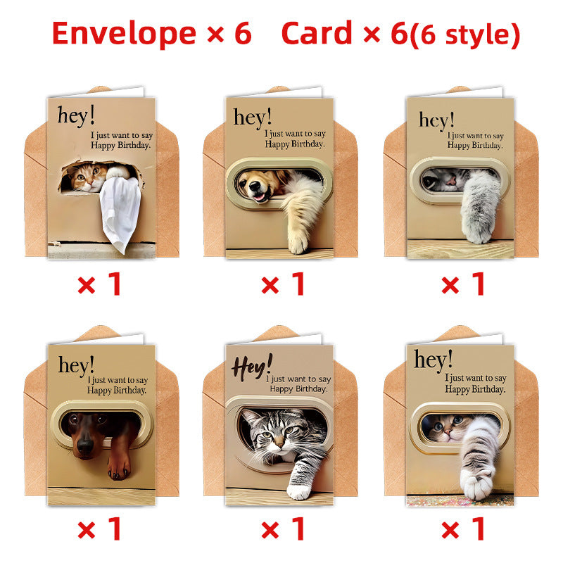 Cute Pet Birthday Cards Set with Envelopes
