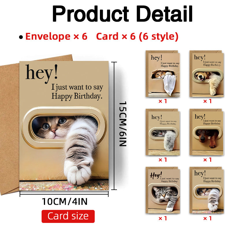 Cute Pet Birthday Cards Set with Envelopes
