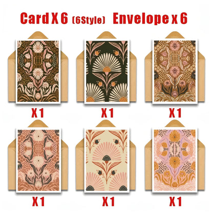 Vintage Folk Floral Greeting Card Set with Kraft Envelopes