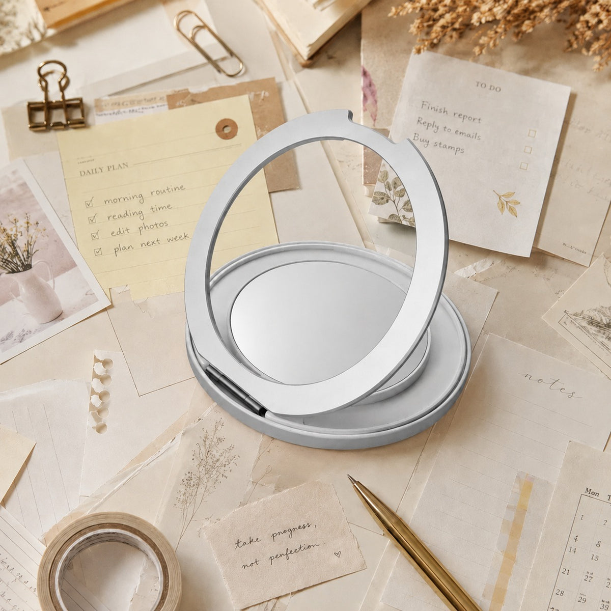 Round Mirror Magnetic Ring Stand for Phone