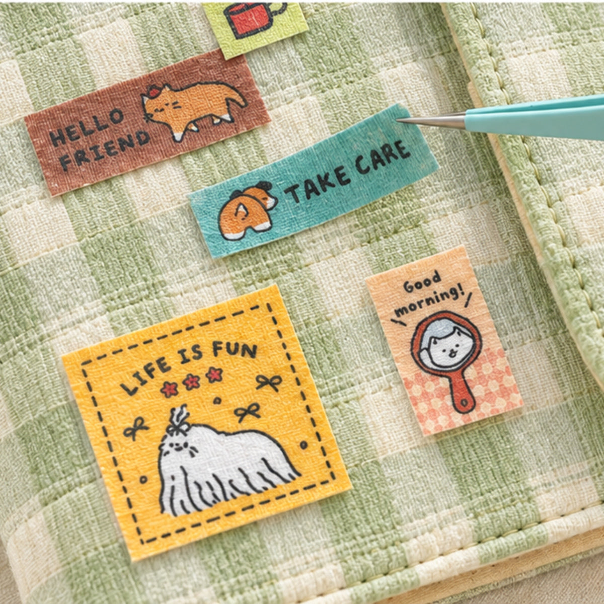 Playful Patchwork Fabric Decorative Sticker Sheet