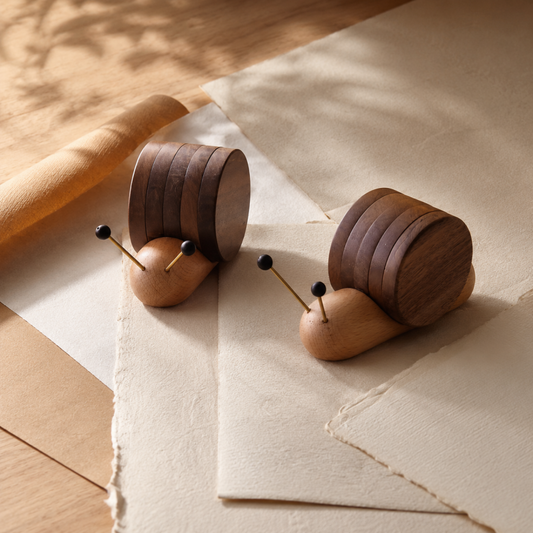 Snail Wooden Coaster Holder Set