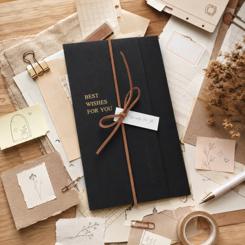 Black & Gold Foil Folded Greeting Card Set