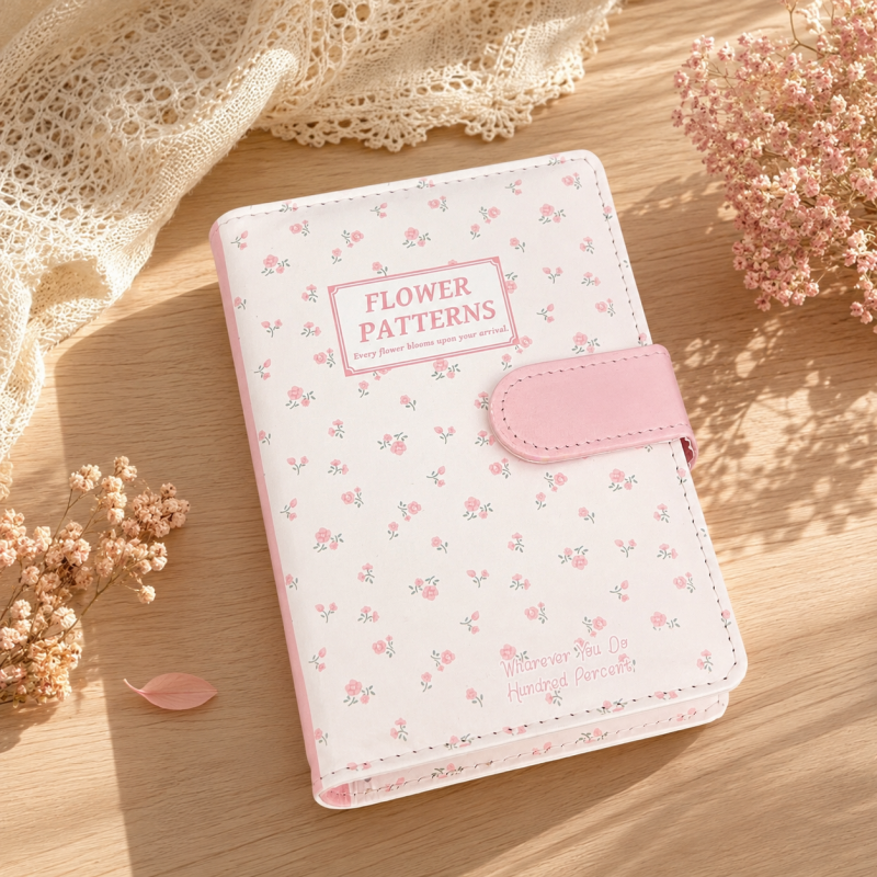 Pink Floral Magnetic Binder Notebook