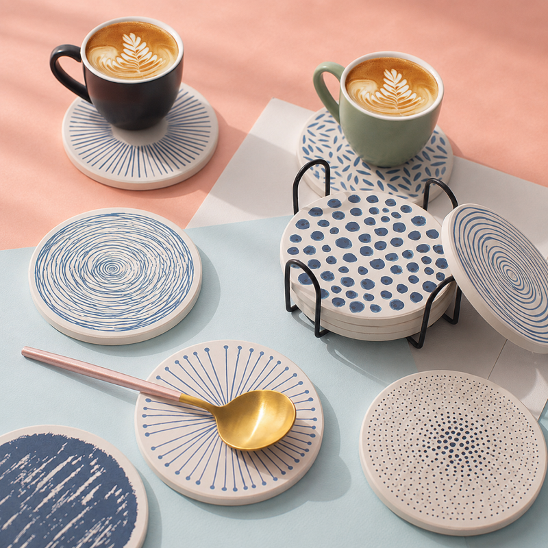 Monochrome Round Ceramic Coasters