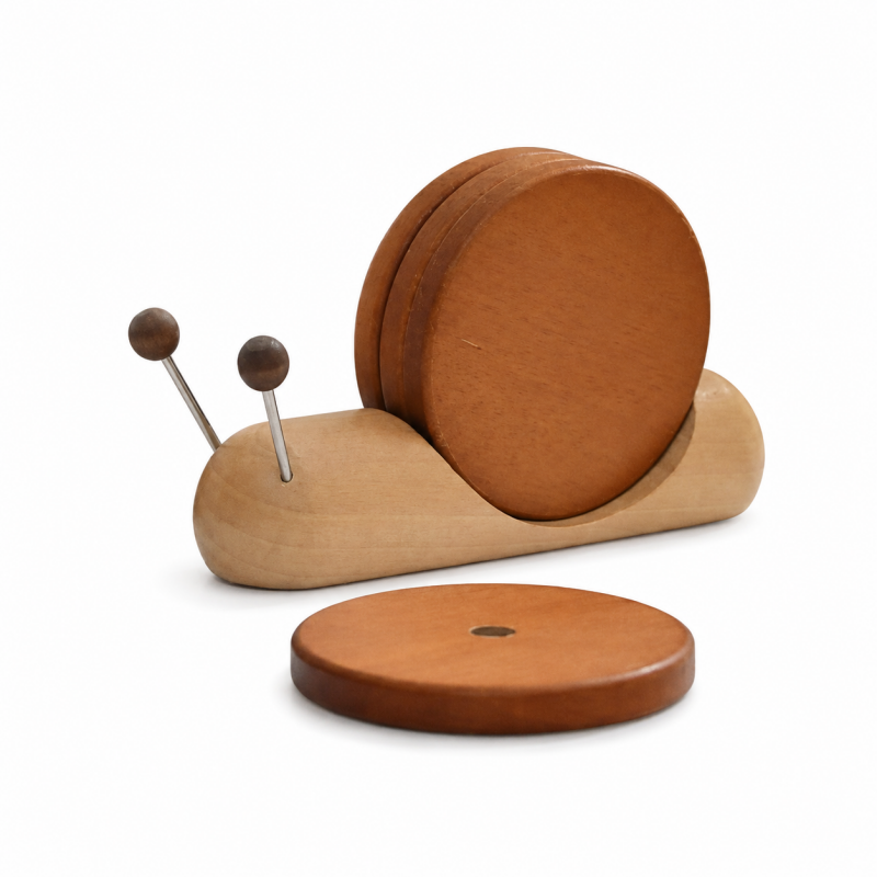 Snail Wooden Coaster Holder Set