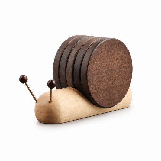 Snail Wooden Coaster Holder Set