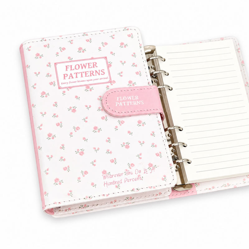 Pink Floral Magnetic Binder Notebook