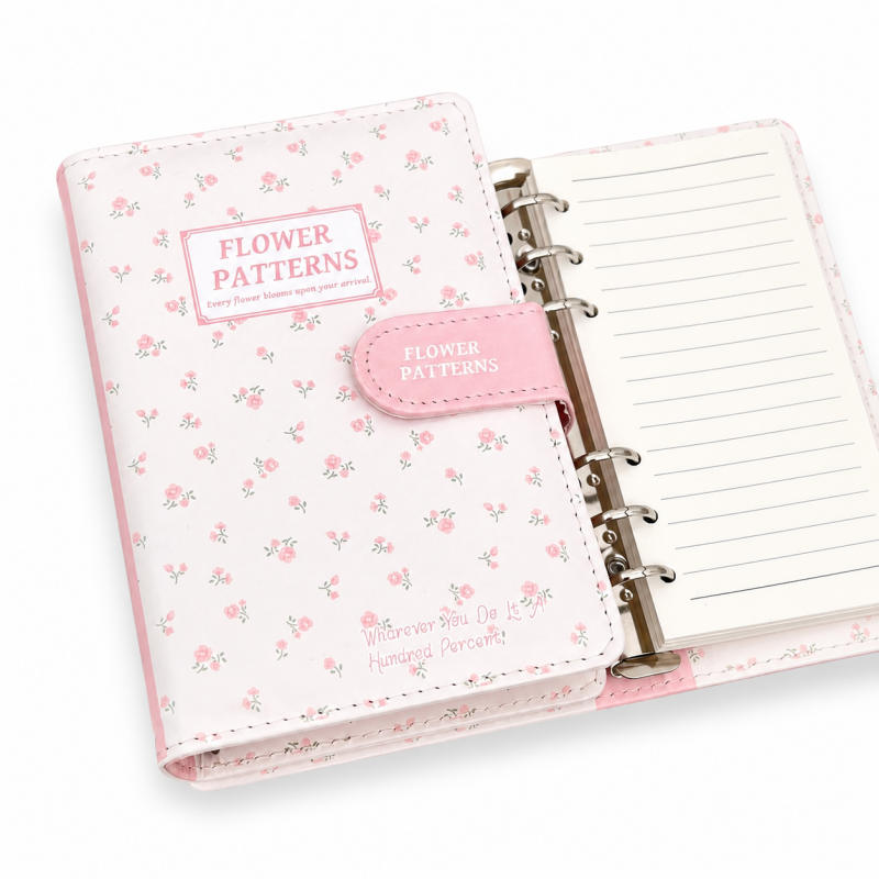 Pink Floral Magnetic Binder Notebook